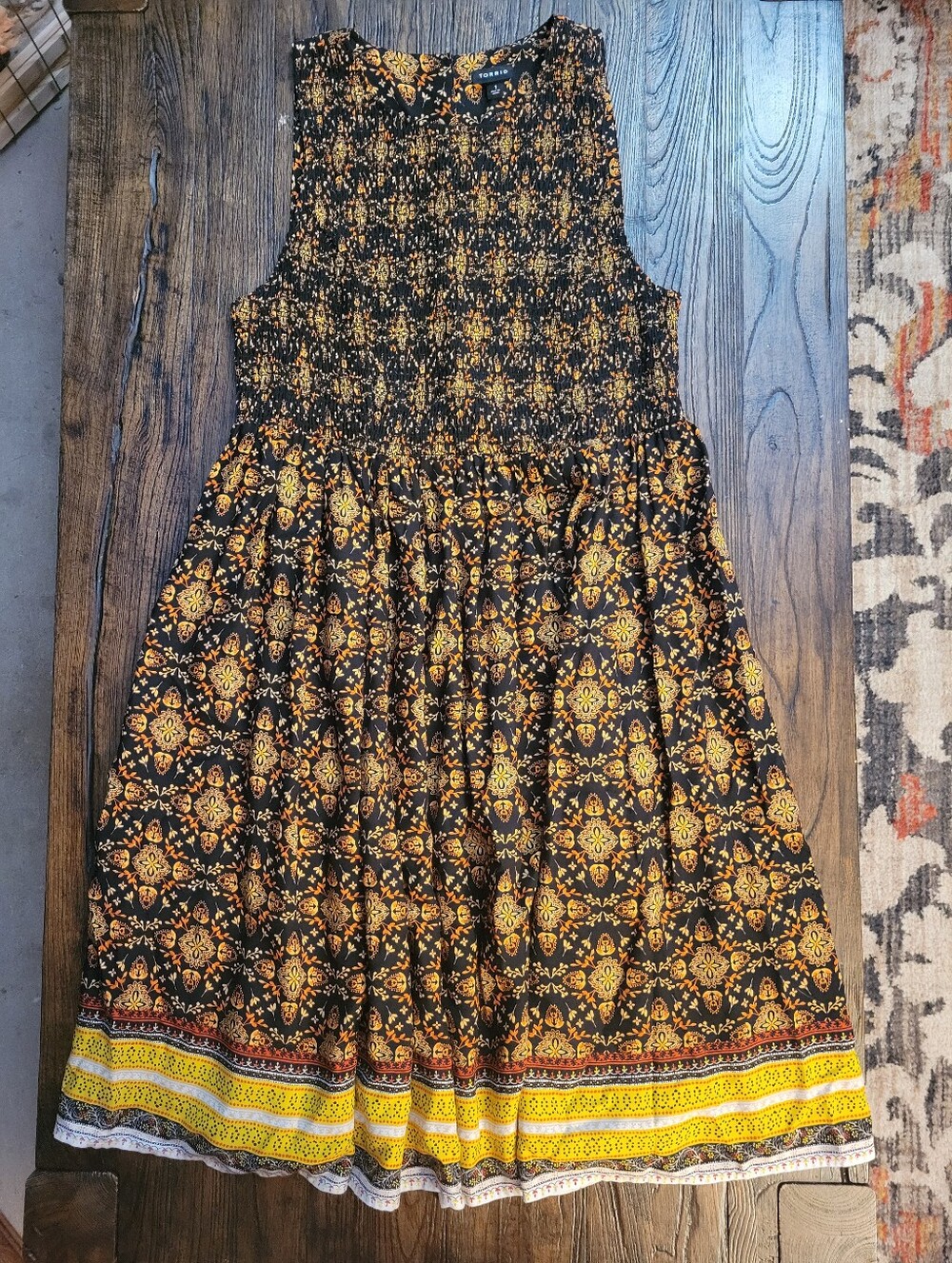 Torrid Black and Yellow Floral Medallion Sleeveless Dress Size 1